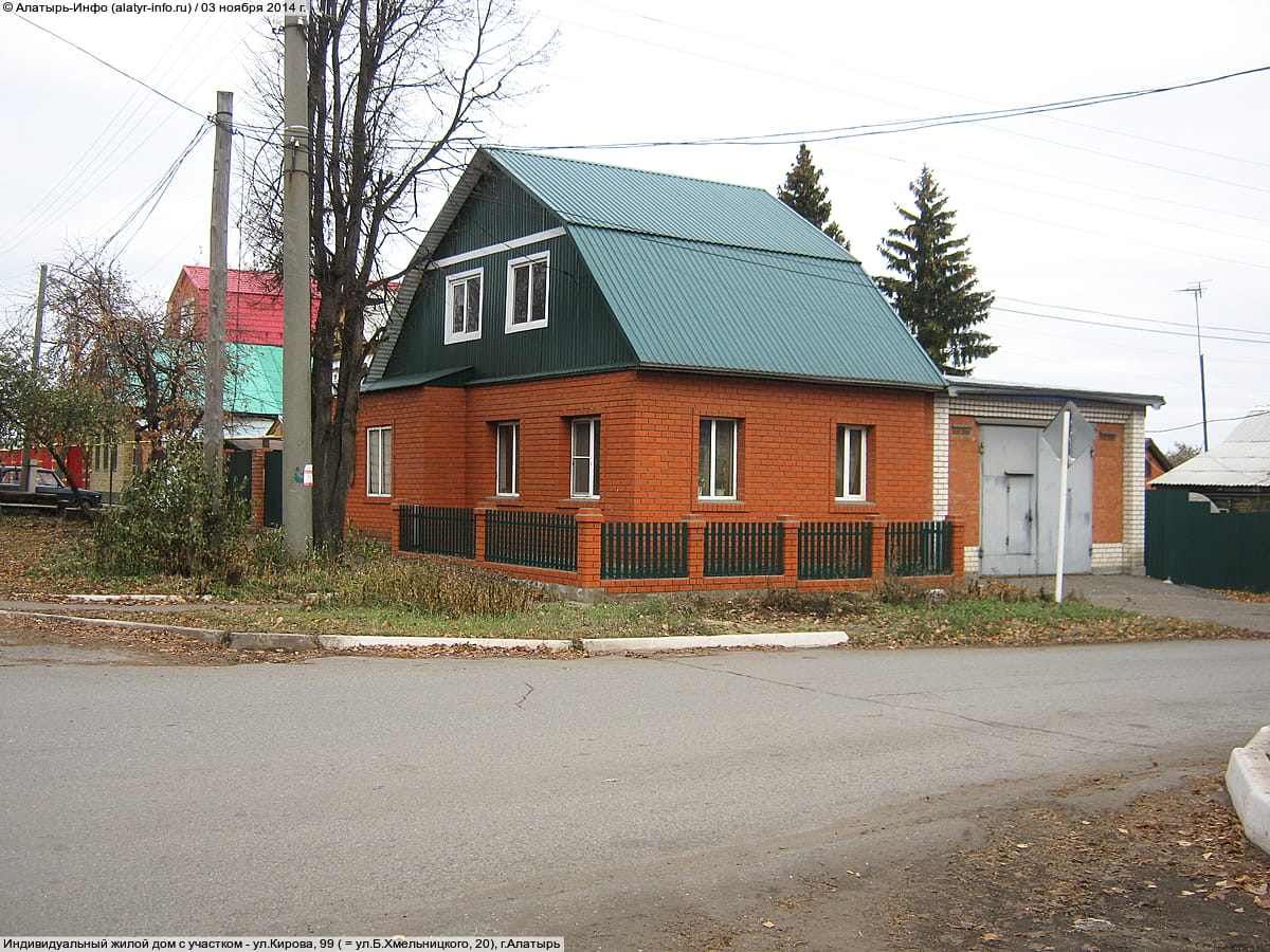 ул. Кирова, 99 = ул. Б. Хмельницкого, 20 (г. Алатырь) - индивидуальный жилой дом с участком.